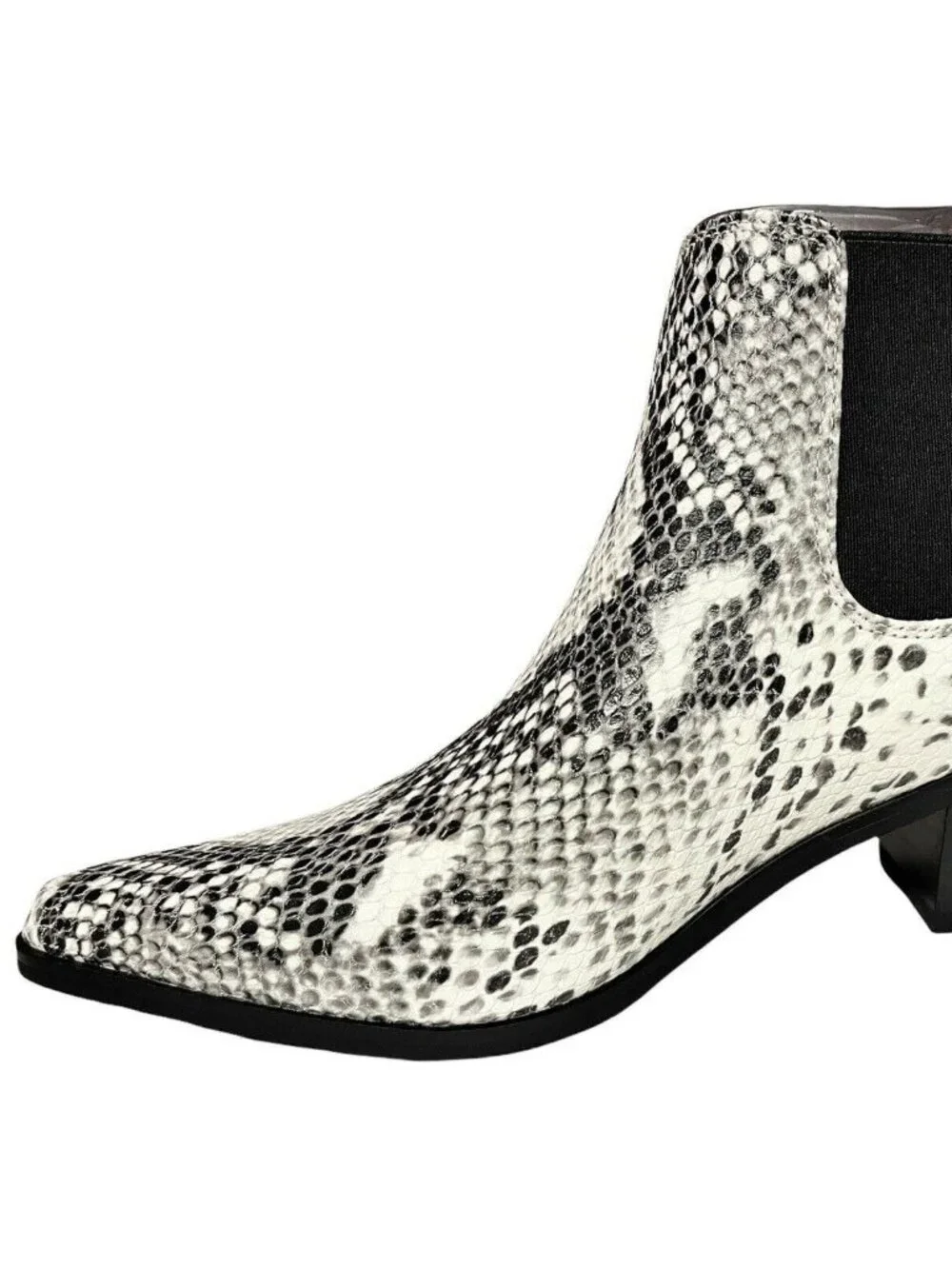 BLONDO Emelia Ankle Black White Snakeskin Waterproof Chelsea Ankle Boots 7.5M